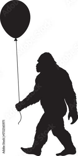 Bigfoot walking with a balloon silhouette