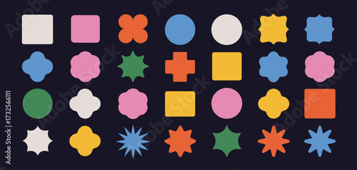 An eye-catching arrangement of bright geometric shapes, including circles and stars, creating a dynamic visual experience that evokes creativity and joy.