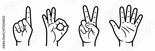 An artistic composition displays a variety of hand gestures in a stylish graphic format, demonstrating the power of body language and non-verbal cues in personal expression and dialogue.