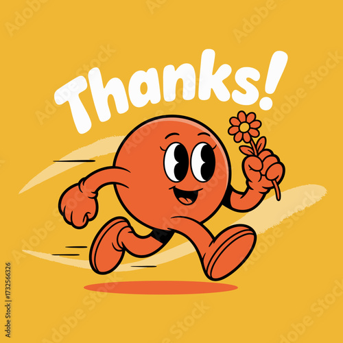 This playful and dynamic character is seen sprinting with a flower in hand while articulating gratitude, embodying a sense of joy and appreciation in a fun way.