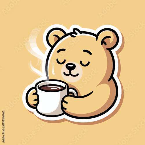 This delightful illustration features a cream bear contentedly holding a cozy coffee mug, radiating warmth and comfort, perfect for joyful decor or coffee enthusiasts alike.