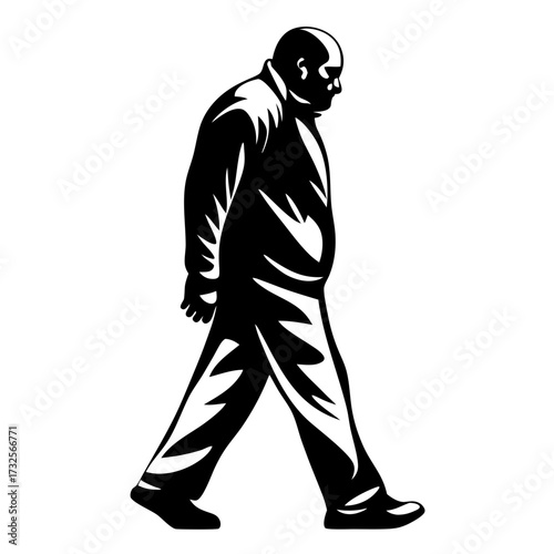 A solitary figure walks thoughtfully in monochrome style with interesting contours