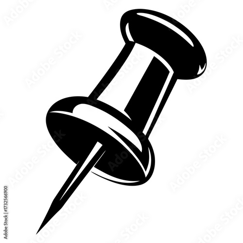 An illustration of a black push pin with a white background