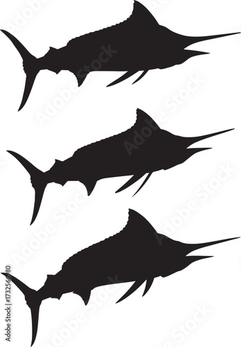 Three marlin fish silhouette illustration