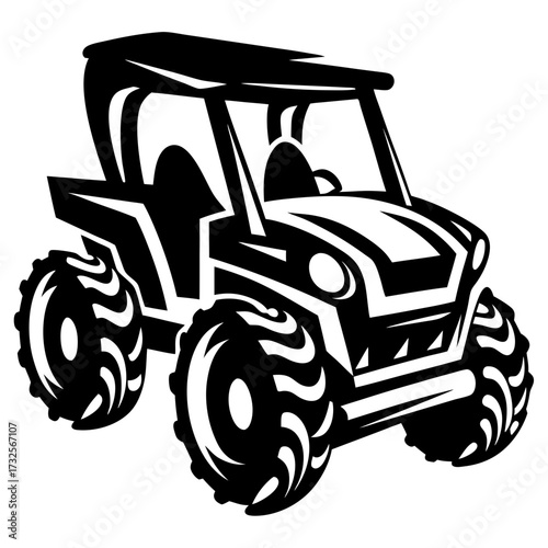 Monochrome cartoon of an off road vehicle or side by side vehicle