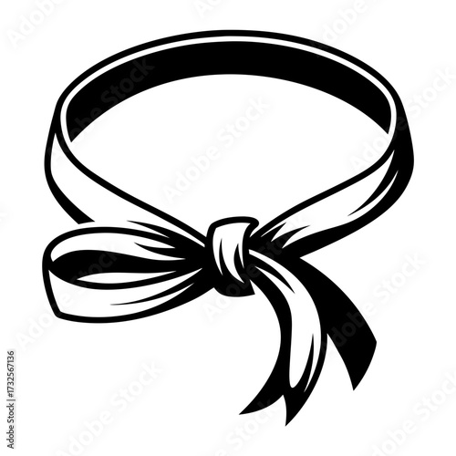 Elegant black and white illustration of a tied ribbon headband or hairband