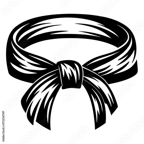 Monochrome drawing of an ornamental necktie tied in an artistic bow shape