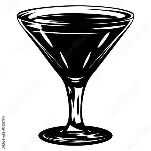 Stylized Martini Glass Illustration in Black and White for Graphic Design