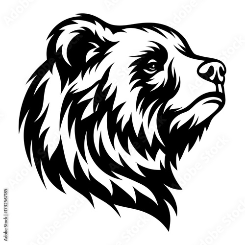 Wallpaper Mural Detailed black and white illustration of a majestic bear head in profile Torontodigital.ca