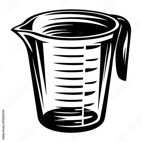 Stylized Measuring Cup in Black and White Graphic Design Illustration