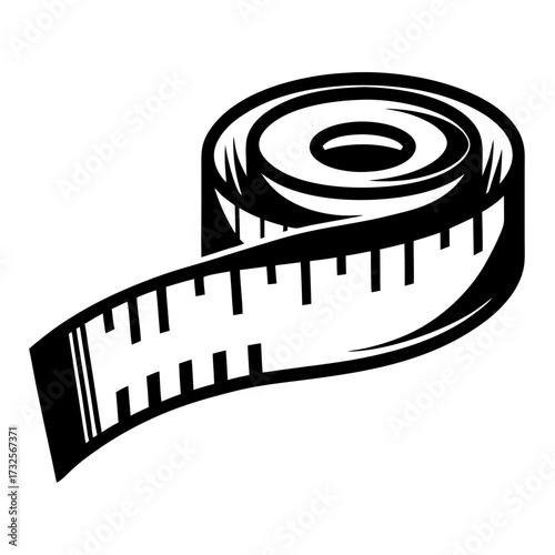 Black and white image of a measuring tape for crafting and sewing