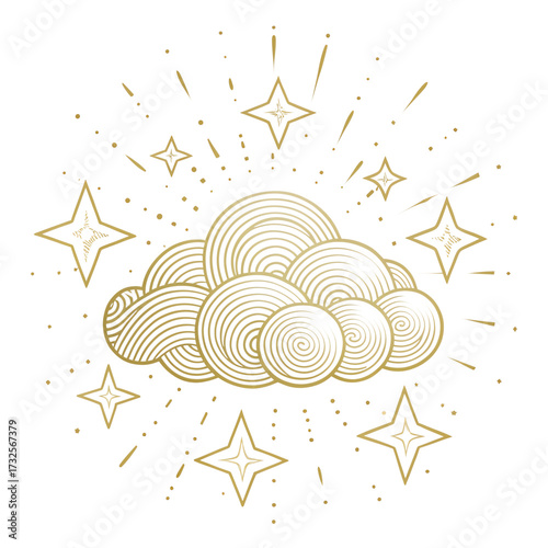 Golden cloud with sparkling stars vector