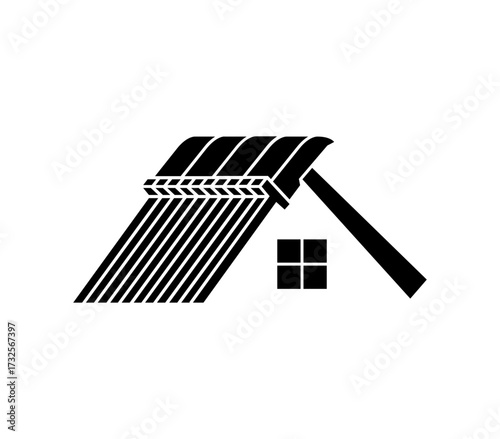 Modern house roofline with minimalist window design, abstract architectural symbol for shelter and home.