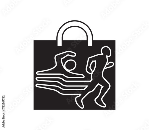 Athlete's journey captured in a shopping bag icon symbolizing sports retail and active lifestyle purchases, perfect for athletic brands and stores.