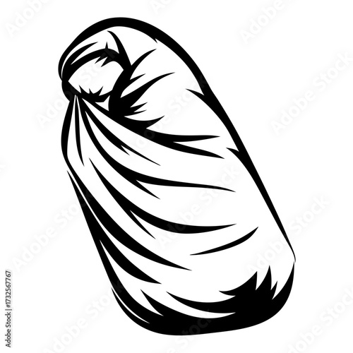 A Monochrome Illustration of a Sleeping Bag, Representing Camping and Adventure