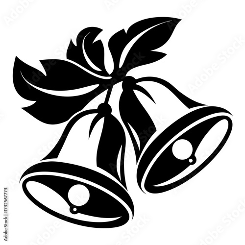 Two Elegant Black and White Christmas Bells with Holly Leaves Decoration