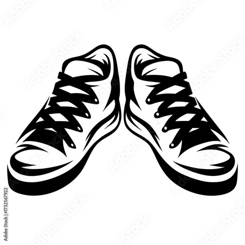 Pair of vector black and white high top sneakers facing forward