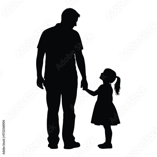 Silhouette of father holding hand of little daughter showing family bond and love cherishing special moments together silhouette