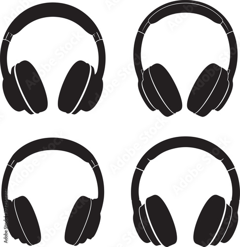 Four black headphones in silhouette style