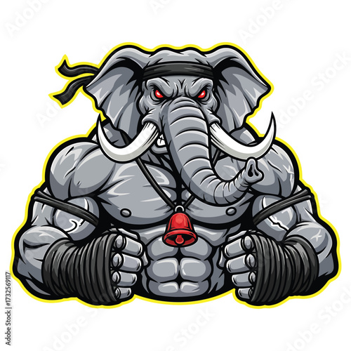 Fierce muscular elephant warrior ready for battle mascot logo