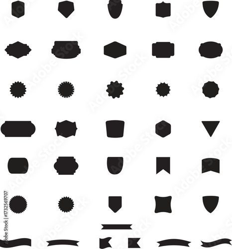 A black and white vector icon set with web design elements like buttons, a heart, and a speech bubble illustration