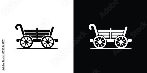 Black Silhouette Wagon Cart Isolated On White And Black Backgrounds