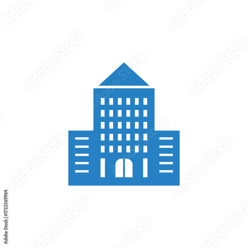 Blue Building Icon with Triangular Roof on Transparent Background Minimalist Style