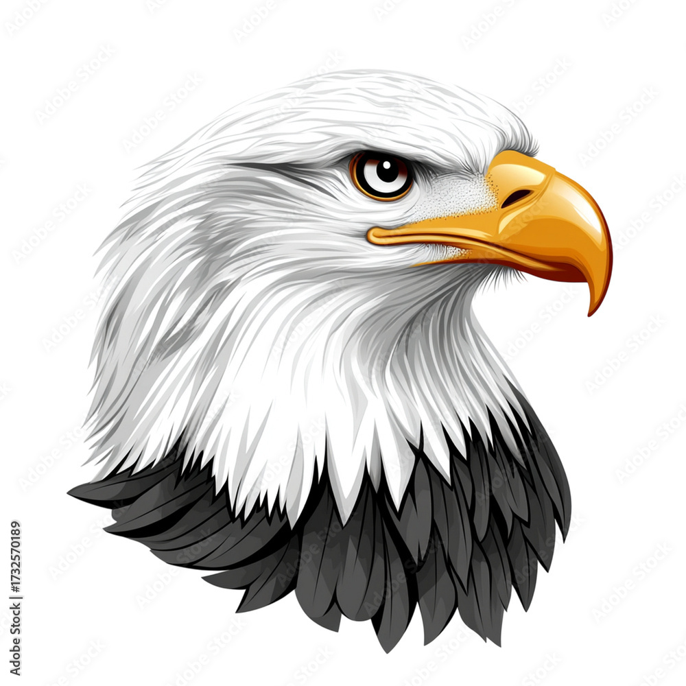 Obraz premium Majestic bald eagle head portrait against a black background.
