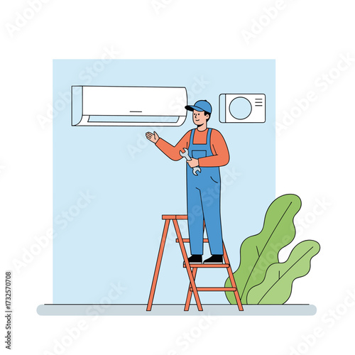 Develop a vector illustration concept for installing an air conditioner service