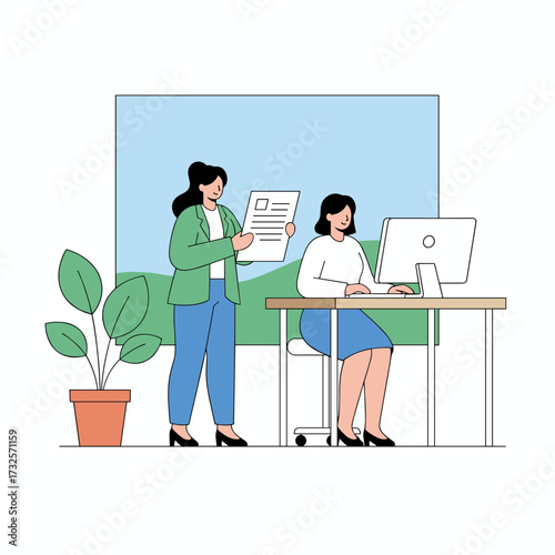 Illustration concept depicting a supervisor leading team activities