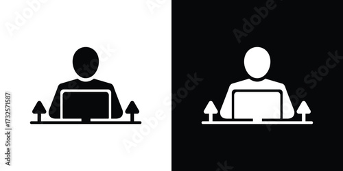 Person at Computer Desk in Icon Style with Transparent Background Isolated