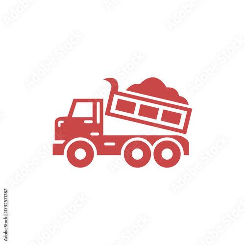 Red Dump Truck, Tilting Full Load, Transparent Background, Silhouette, Icon,
