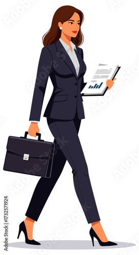 Businesswoman walking document briefcase professional success