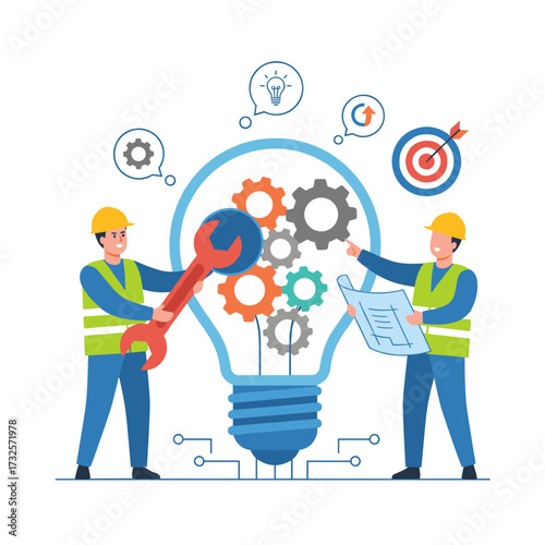 Flat illustration concept for a mechanical engineer, isolated on a white background