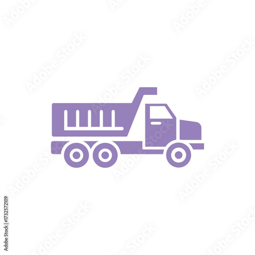 Violet Dump Truck on Transparent Background, Isolated Icon