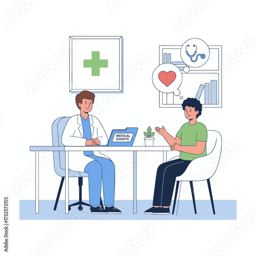 Discover your Doctor vector illustration—a modern flat design concept for both web and mobile pages, easily editable and customizable