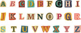 Alphabet collage abc alphabetical font letter cutout of paper magazine and colorful alphabetic handmade cutting text newsprint illustration on transparent background