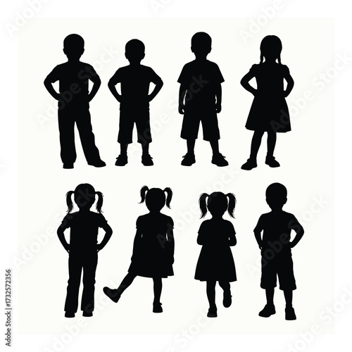 Set of diverse child silhouettes for design projects and educational materials silhouette