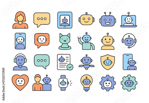 User support icons robot answering machine. Application interface icons