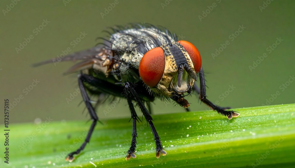 Fototapeta premium Close-up of a fly on a blade of grass (1)