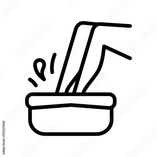 Foot bath outline icon. Spa treatment. Leg in hot water. Healthcare, skincare. Wellness. Contour symbol. Vector isolated illustration.