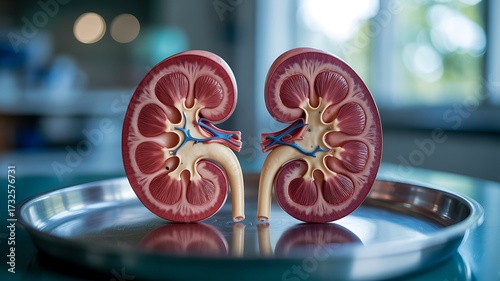 Anatomical Model of Human Kidneys on a Tray