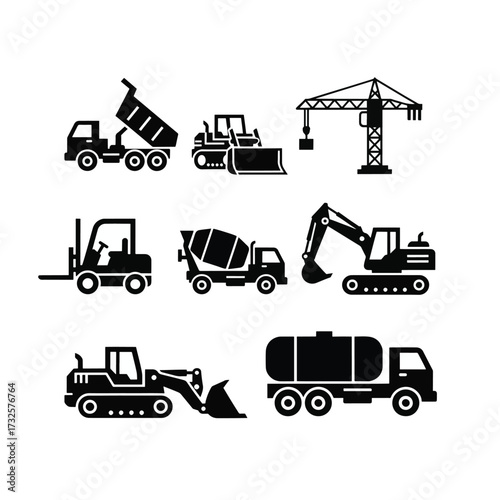 Heavy Construction Vehicles Silhouette Icons