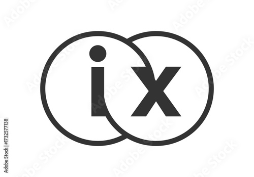IX business company emblem with outline rounds and letters i x. Logo template of two merged circles for brand identity, logotype. Vector Infinity symbol