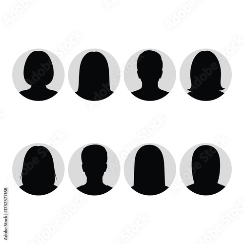 Set of diverse anonymous silhouette profile pictures representing people and users silhouette