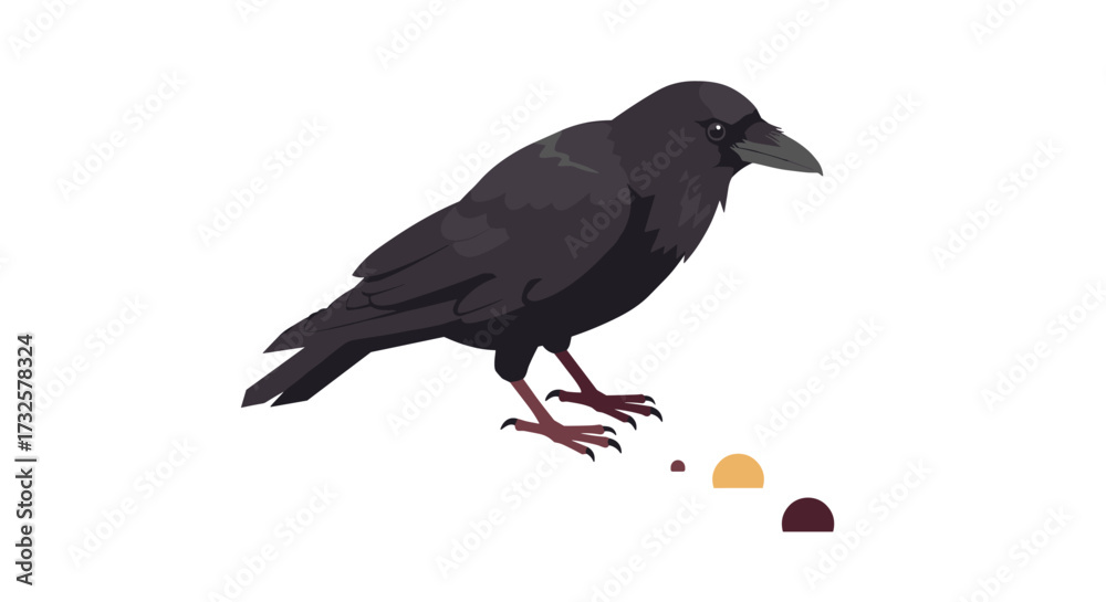 Fototapeta premium Elegant crow with minimalist design and color accents on white background