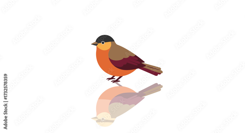 Fototapeta premium Colorful finch with reflection on white background in minimalist style