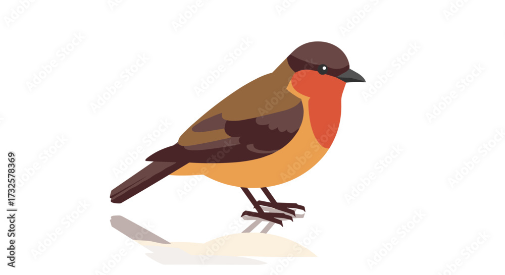 Obraz premium Colorful bird with orange chest in flat art style on white background
