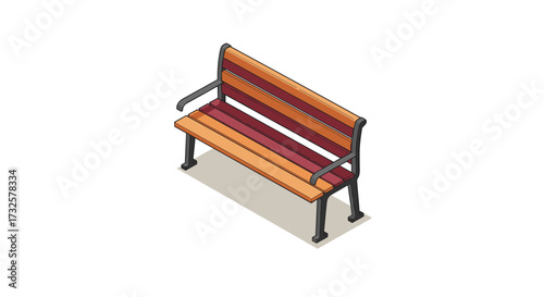 Isometric wooden park bench on white background for urban design projects