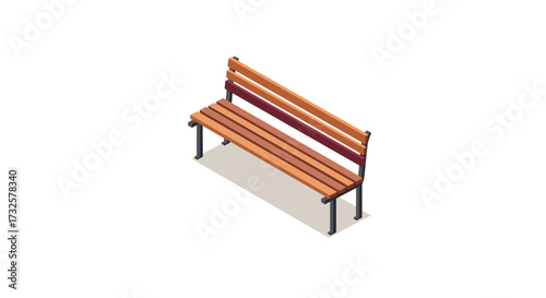 Isometric wooden park bench on white background for urban design projects